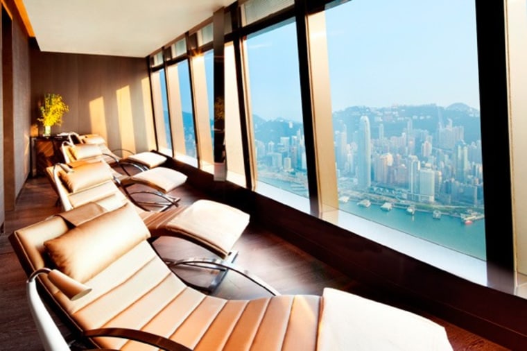 The Ritz-Carlton Hong Kong, which claims to be the highest spa in the world, provides a lounge to take in the vista.